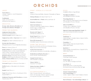 Orchids Breakfast menu